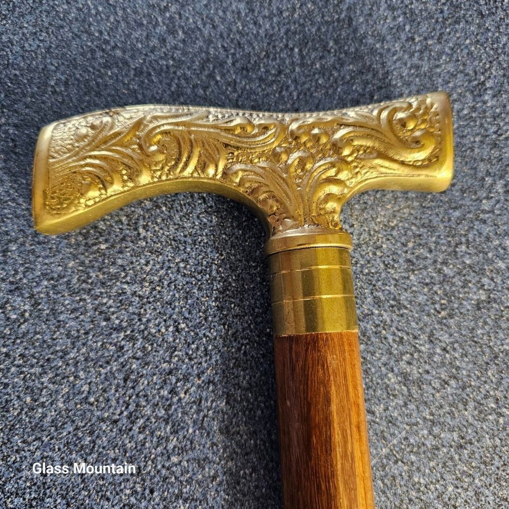 Decorative Brass Victorian Style Handcrafted 2 Piece Wooden Cane Walking Stick